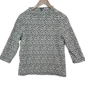 Talbots Women's LP Leopard Print Knit Top With Button Details 14CT